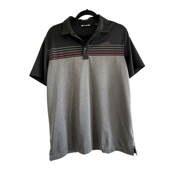 Travis Mathew Men Polo Shirt Gray Cainsville Redline Striped Golf READ size L - Picture 2 of 10